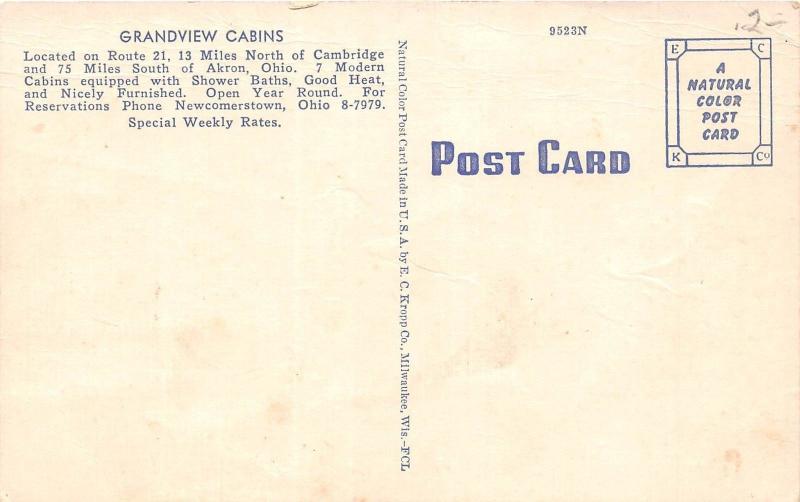 Ohio Postcard Linen KIMBOLTON Grandview Cabins Roadside US21