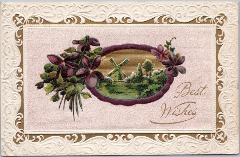 Best Wishes - wedding postcard - embossed  - posted 1c Washington
