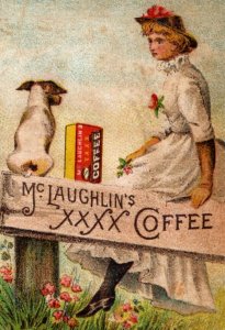 1870s-80s McLaughlin's XXXX Coffee Adorable Puppy Dog & Lady F145