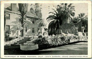 1935 PASADENA TOURNAMENT OF RISES PARADE Postcard Santa Barbara City Float