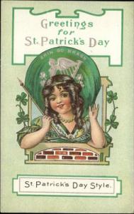 St Patrick's Girl Harp Shamrocks Embossed Greeting c1910 ...