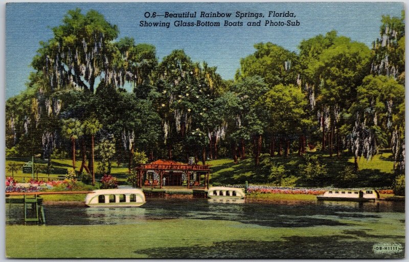 FL-Florida, Rainbow Springs, Showing Glass-Bottom Boats & Photo-Sub, Postcard