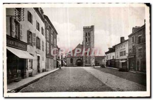 Postcard Gannat Old Place Hennequin and Holy Cross Church Pharmacist