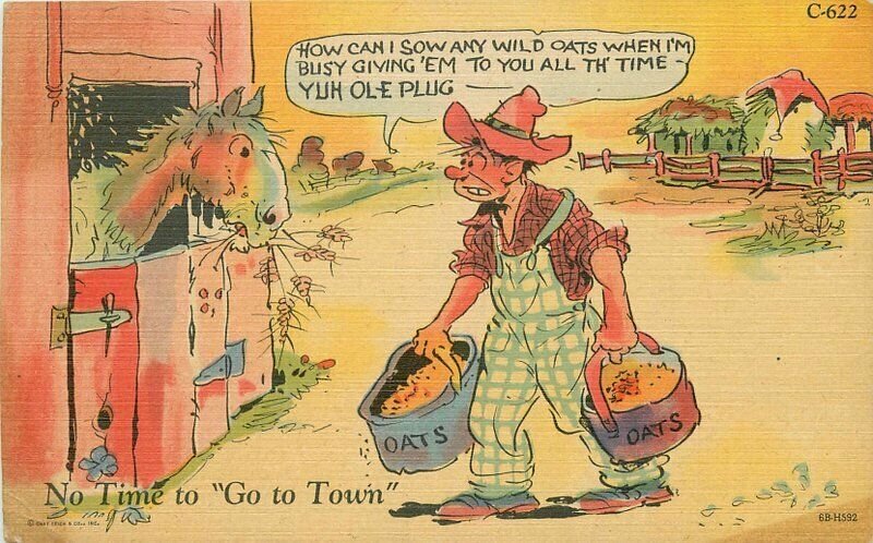Comic Humor Farmer House Ray Walters 1940s Postcard linen Teich 20-1170