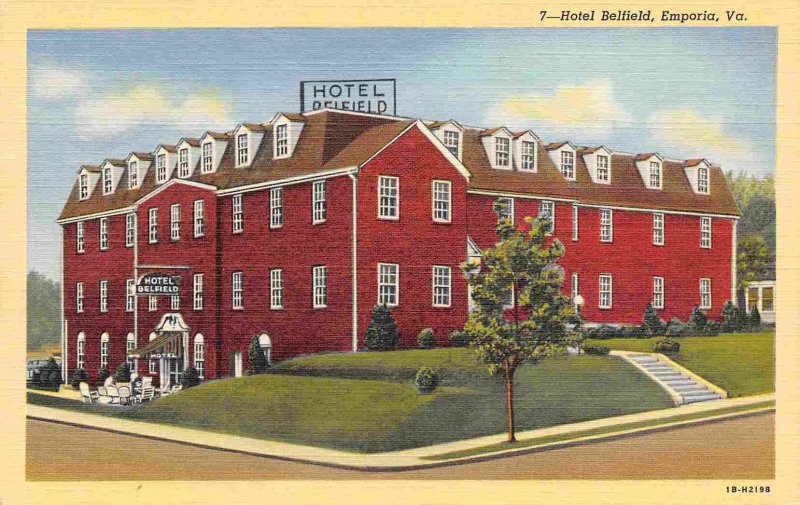 Hotel Belfield Emporia Virginia linen postcard