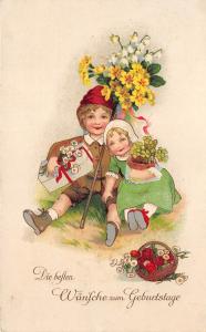 BG14838 boy and girl with flower geburtstag birthday   germany