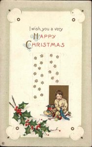 Christmas Child Boy Opens Stocking Gilt Embossed Stecherc1900s-20s Postcard