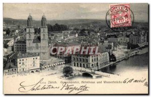 Postcard Old Gresmunster Zurich Helmhaus Und Wasserbrucke