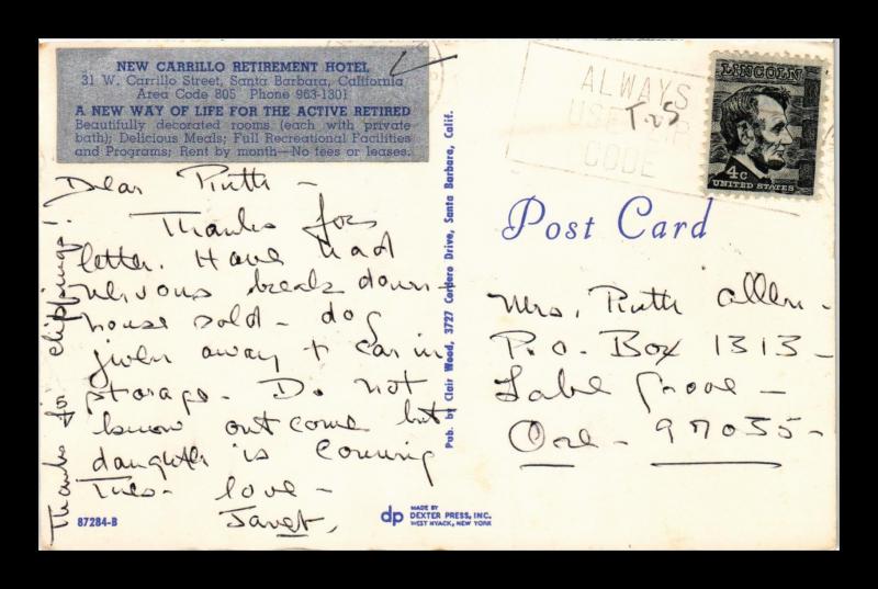 NEW CARRILLO RETIREMENT HOTEL SANTA BARBARA CALIFORNIA