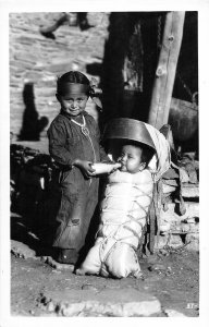 H22/ Native American Indian RPPC Postcard c1940 Navajo Baby Feeding 21