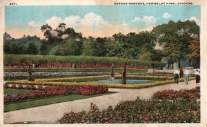 Sunken Flower Gardens Humboldt Park Chicago Illinois ILL Vintage Postcard 1921