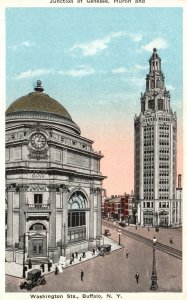 Vintage Postcard Junction Of Genesee Huron & Washington Streets Buffalo New York