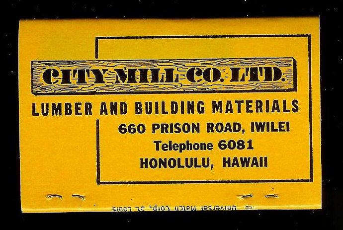 CITY LUMBER MILL Hawaii 1949 Full Unstruck Matchbook