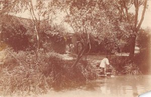 Scenic View Getting Water from River Real Photo Vintage Postcard AA29884