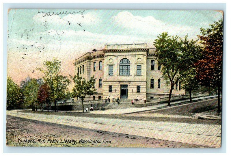 1911 Public Library, Washington Park, Yonkers New York NY Antique Postcard 