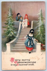 Ellen Clapsaddle Signed Wolf Postcard Christmas Mother And Children c1910's