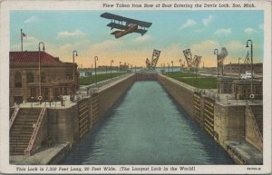 Postcard Bow Boat Entering Davis Lock Soo MI Michigan