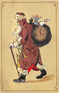 Christmas Brown Suited Santa Claus in 1908 Postcard