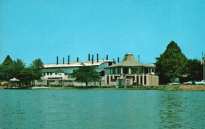 Postcard View From Lake Of Visitors Center Factory Building Milton West Virginia