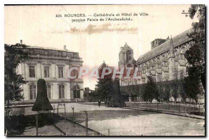 Old Postcard Bourges Cathedral and Hotel de Ville former Palace Archeveche