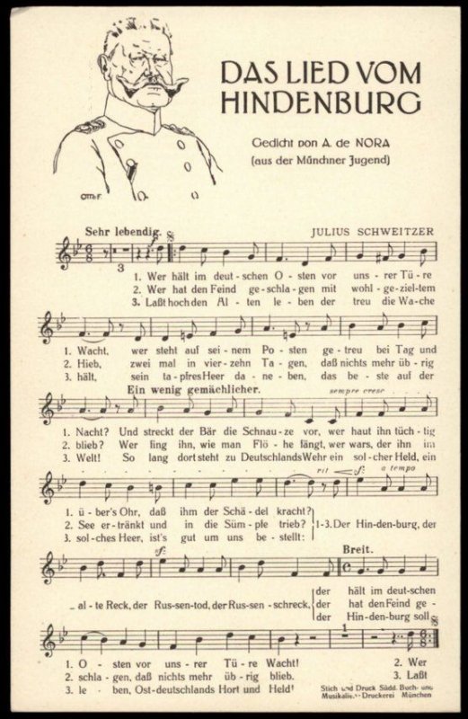 Germany WWI General Hindenburg Song Poem Patriotic PPC G67504