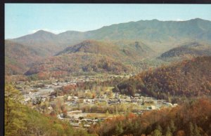 Tennessee GATLINBURG Aerial Main Business Section Mount Le Conte in Background C