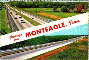 TN, Tennessee  MONTEAGLE BANNER Greetings  HIGHWAY~50's CARS  4X6 Postcard