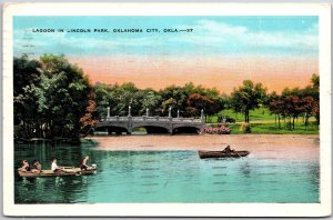 1937 Lagoon In Lincoln Park Oklahoma City Oklahoma OK Boating Posted Postcard