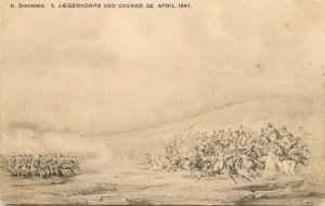 Hunter corps at Oversø, 24 April 1848 battle scene by N. Simonsen art postcard