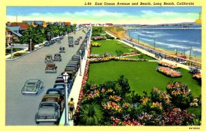 Long Beach, California - View of East Ocean Avenue and the Beach - 1940s