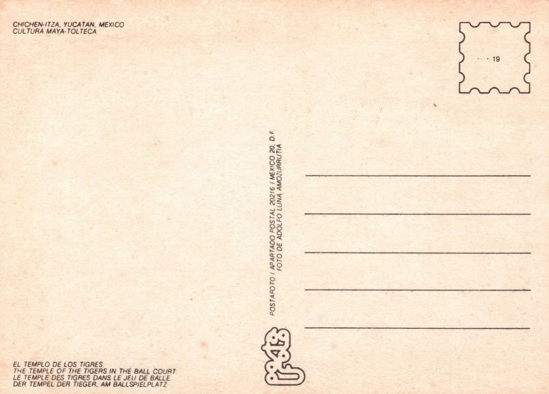 Postcard The Temple Of The Tigers In The Ball Court Chichen-Itza Yucatan Mexico