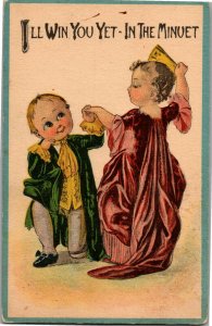 I'll Win You In The Minuet Children Dancing c1914 Vintage Postcard E14