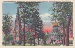 Indiana Notre Dame Quadrangle Showing Main Building And Sacred Heart Church U...