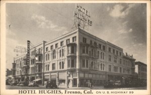 Fresno California Hotel Hughes c1930-50s Vintage Postcard