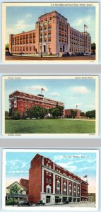 3 Postcards WICHITA, KS - Post Office / Court House, Wesley Hospital, Elks Club