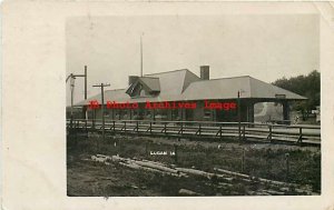 Depot, Iowa, Logan, RPPC, Chicago Northwestern Railroad Station, 1908 PM