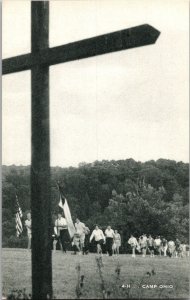 4-H Camp Ohio, Crucifix, Flags Leading Campers Vintage Postcard R55