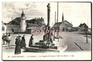 Old Postcard Concarneau The Calvary La Chapelle St Croix and Abri du Marin Ch...