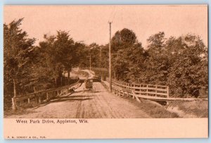 Appleton Wisconsin Postcard West Park Drive Exterior View Bridge c1910 Vintage