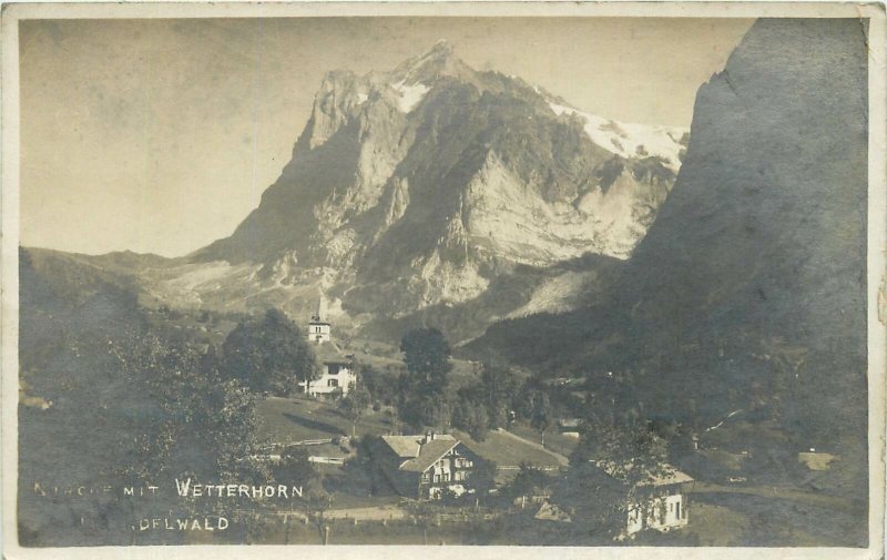 Switzerland Postcard Grindelwald Wetterhorn picturesque mountain village image