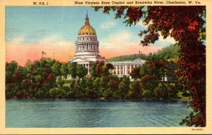 West Virginia Charleston State Capitol and Kanawha River 1943 Curteich