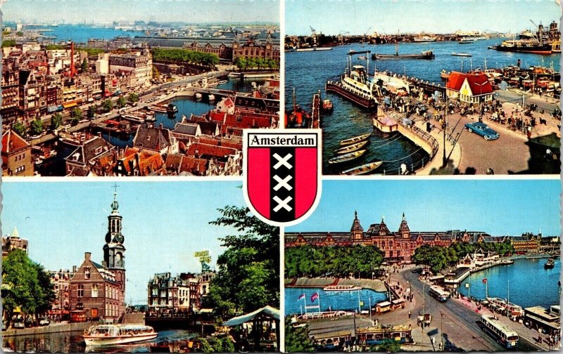 Amsterdam Netherlands Scenic Multi View Aerial Skyline Chrome WOB Postcard 