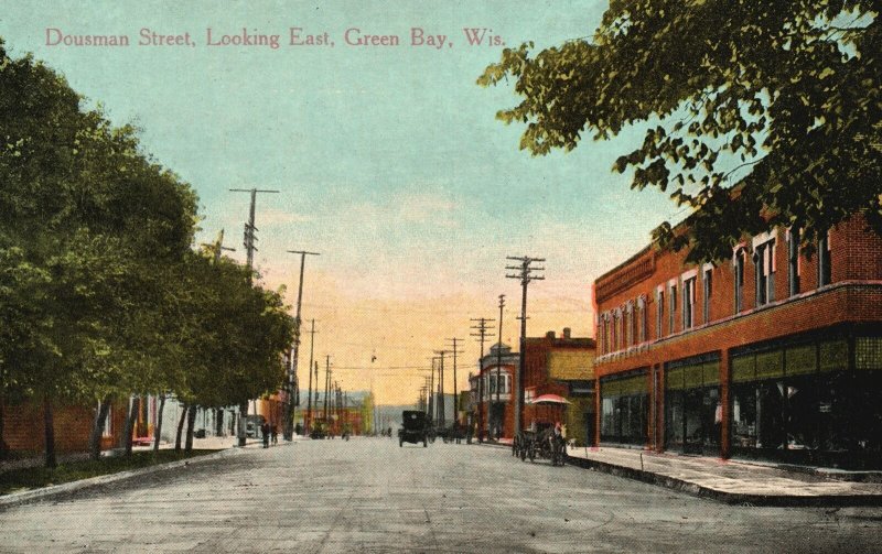 Vintage Postcard 1910's Dousman Street Looking East Green Bay Wisconsin WI