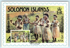 SOLOMON ISLANDS Maximum Postcard  AFUFU Girl Dancers Christmas 1983 ~ 4x6