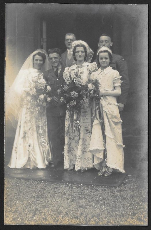 Bridal Party of Six Military Groom RPPC Unused c1910s