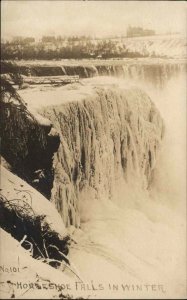 Niagara Falls New York NY Horseshoe Falls in Winter Real Photo Vintage Postcard