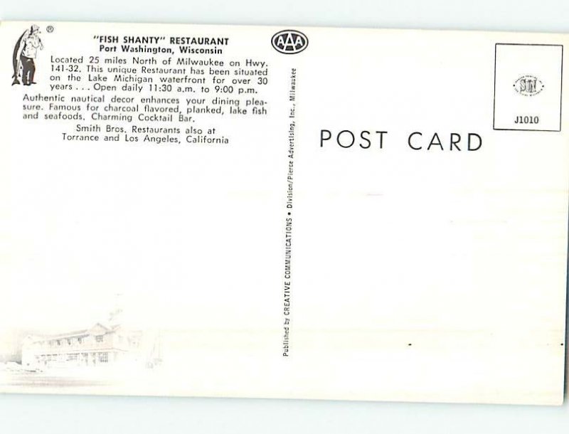 Unused Pre-1980 FISH SHANTY RESTAURANT Port Washington Wisconsin WI hs4444