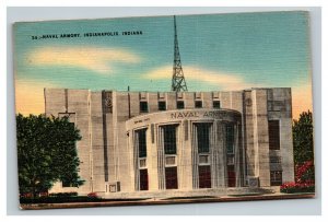 Vintage 1951 Linen Postcard Naval Armory Indianapolis Indiana