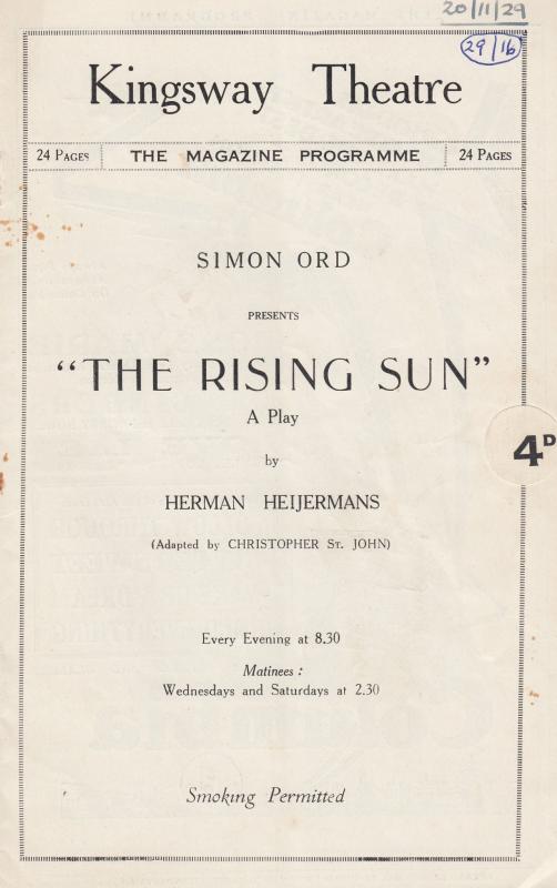 The Rising Sun Jewish Herman Hiejerman Kingsway Theatre Programme