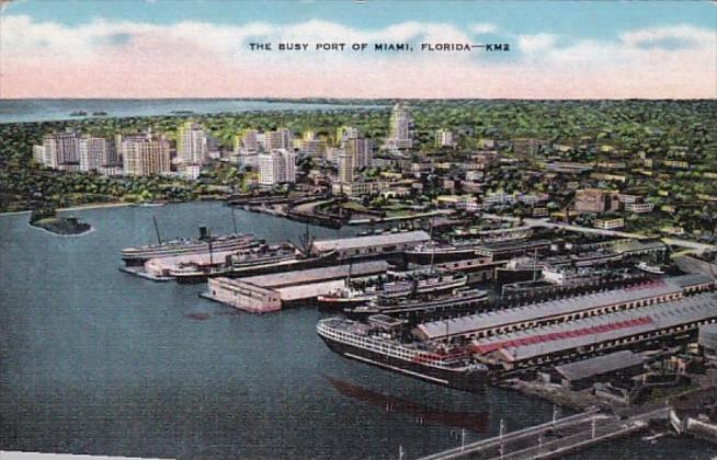 Florida Miami Aerial View Of Busy Port Of Miami